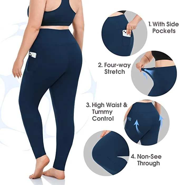 1 Pack Navy Blue Plus Size Leggings with Pockets for Women