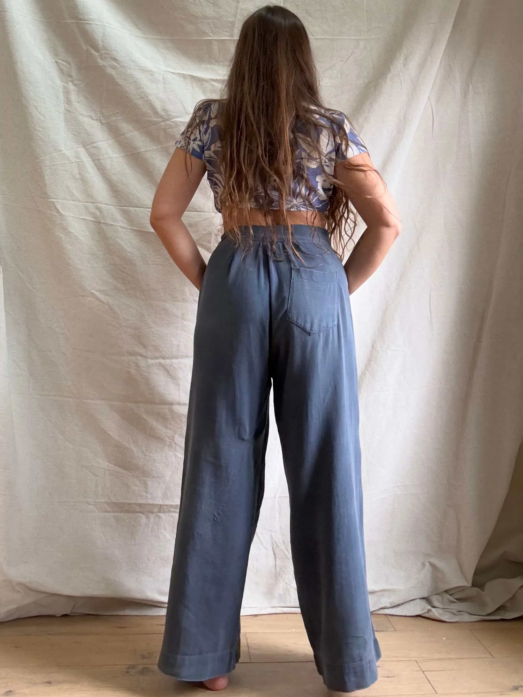 1930s Indigo Side Button Cotton Twill Pants
