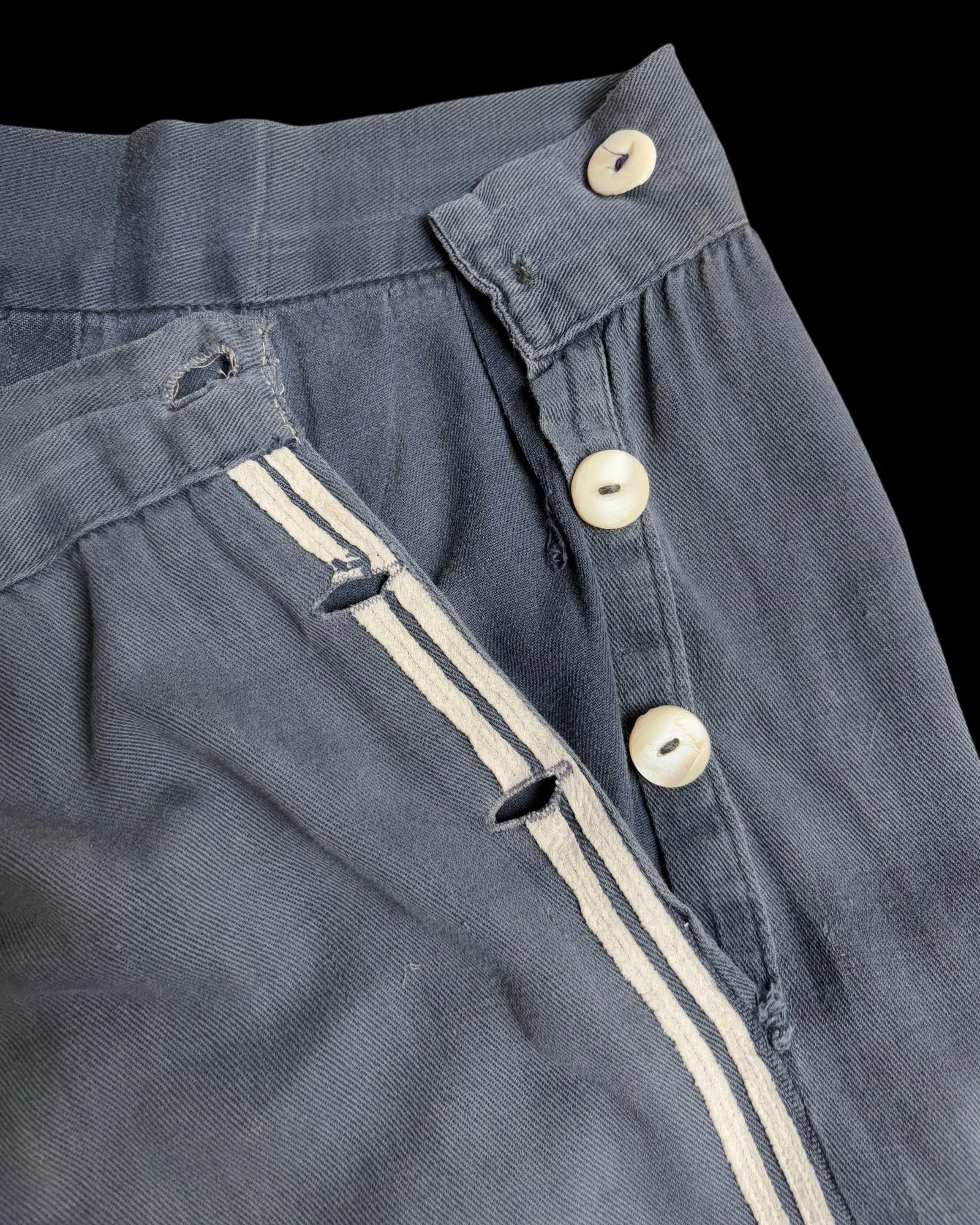 1930s Indigo Side Button Cotton Twill Pants