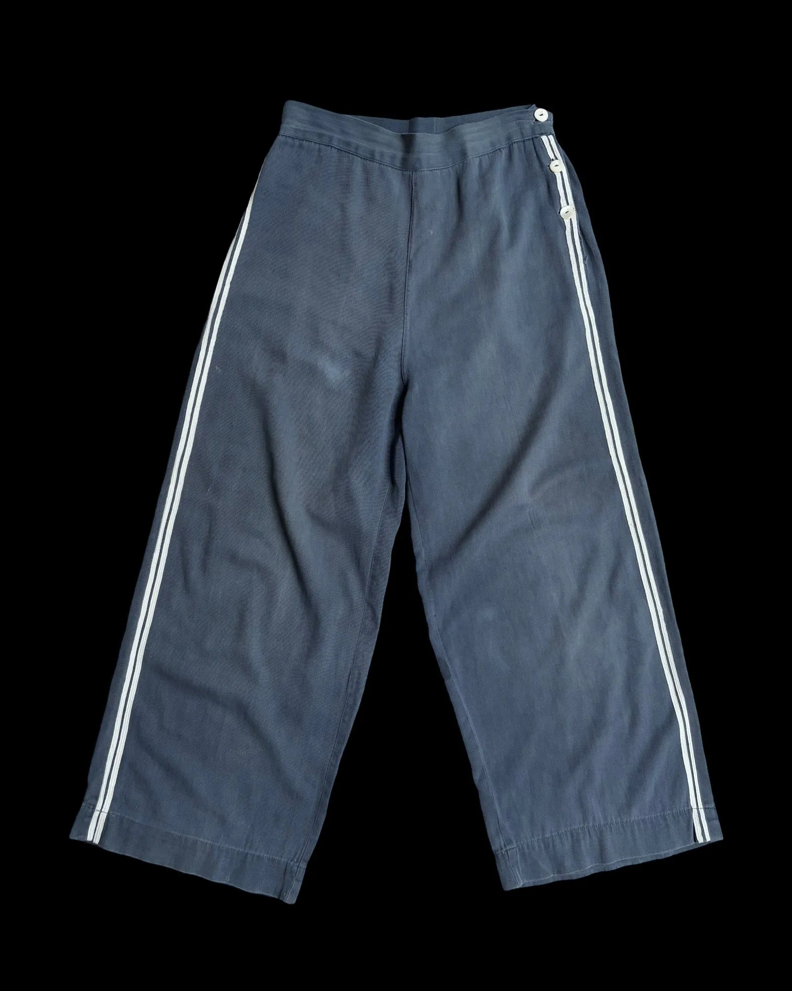 1930s Indigo Side Button Cotton Twill Pants