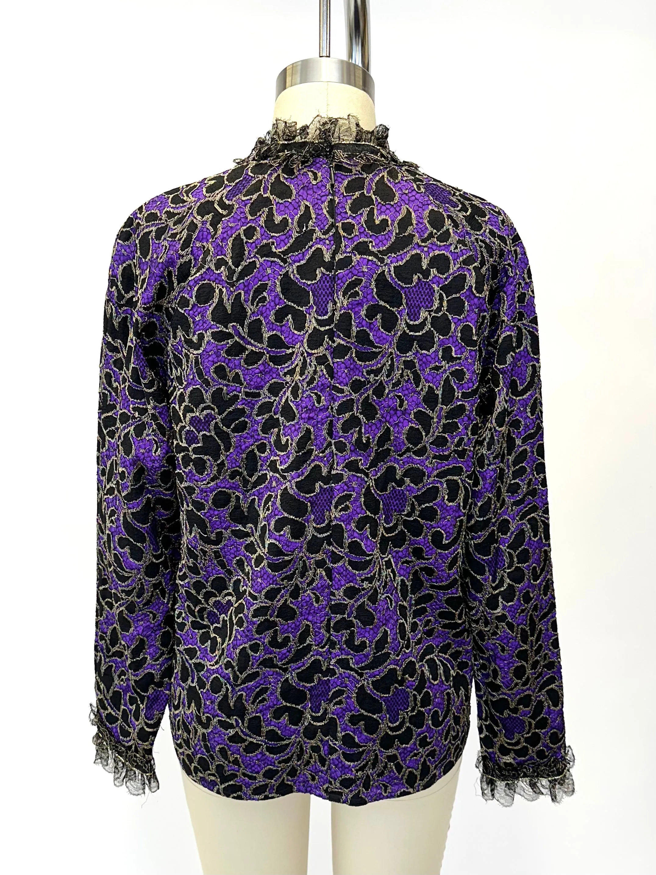1990s Geoffrey Beene Lace Ruffle Blouse