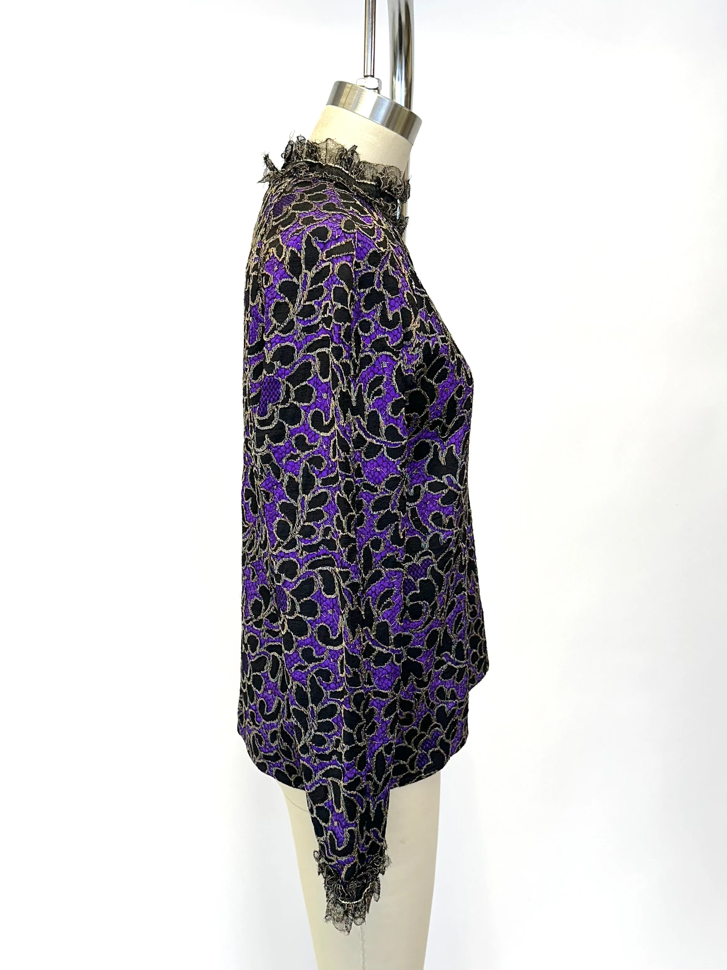 1990s Geoffrey Beene Lace Ruffle Blouse