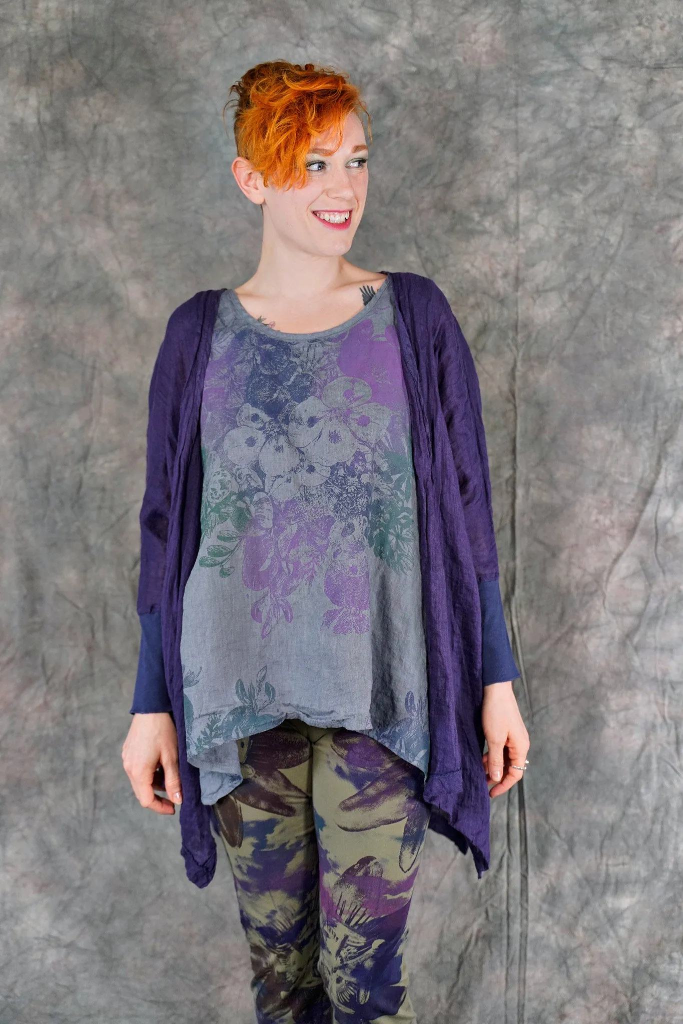 5253 Crinkle Cardi Purple-P