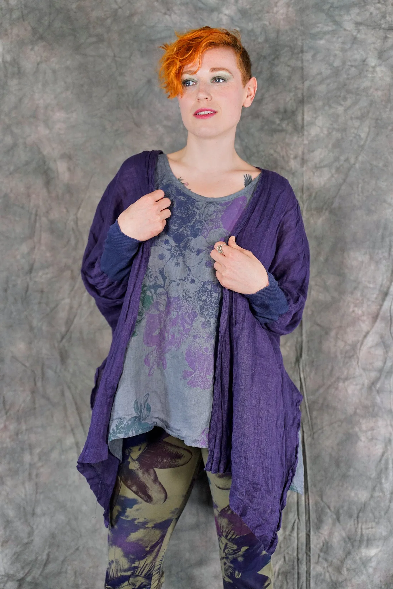 5253 Crinkle Cardi Purple-P