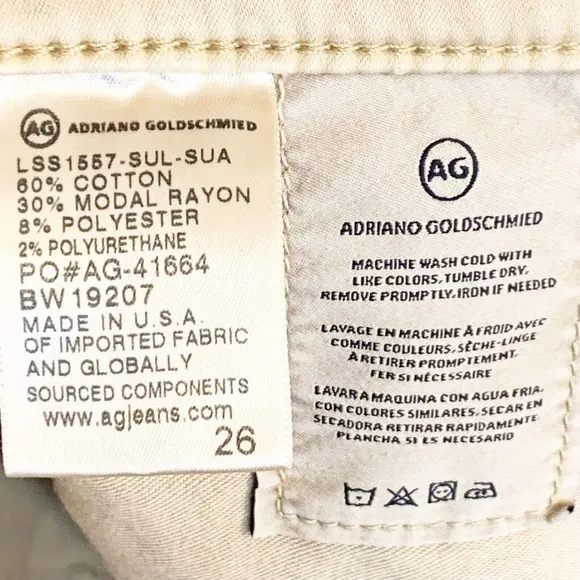AG Adriano Goldschmied Prima Crop Mid Rise Cigarette Premium Denim Jeans Tan- 26