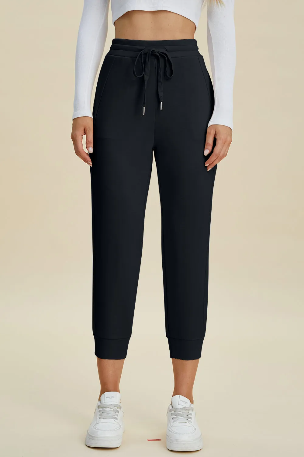 Air Scuba Drawstring High Waist Cropped Pants- 4 Colors (Beige, Black, Caramel, Coral)