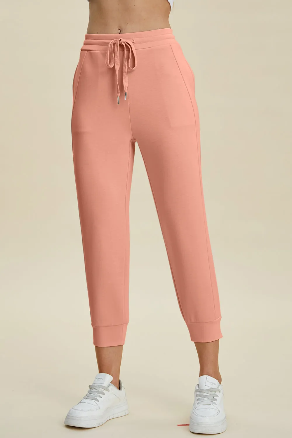 Air Scuba Drawstring High Waist Cropped Pants- 4 Colors (Beige, Black, Caramel, Coral)