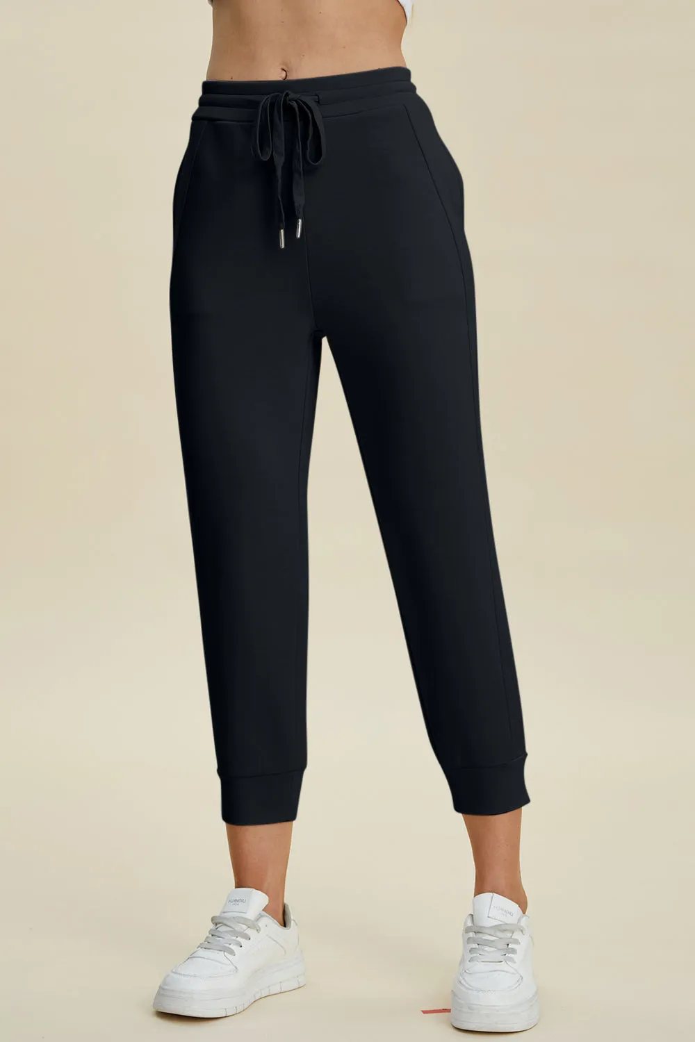 Air Scuba Drawstring High Waist Cropped Pants- 4 Colors (Beige, Black, Caramel, Coral)