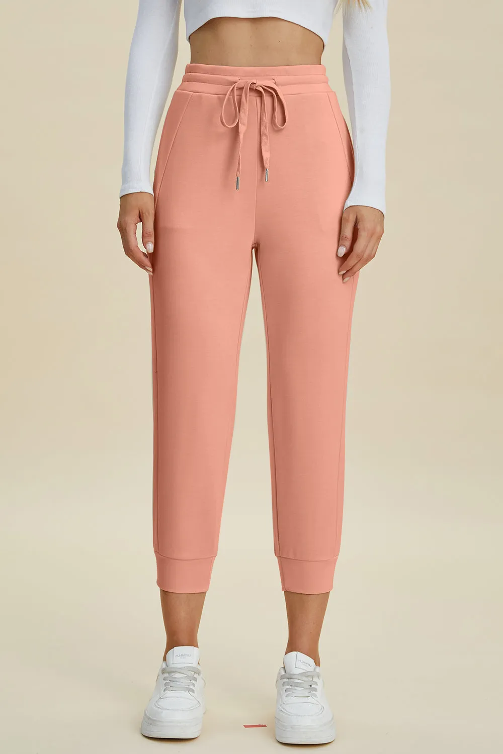 Air Scuba Drawstring High Waist Cropped Pants- 4 Colors (Beige, Black, Caramel, Coral)