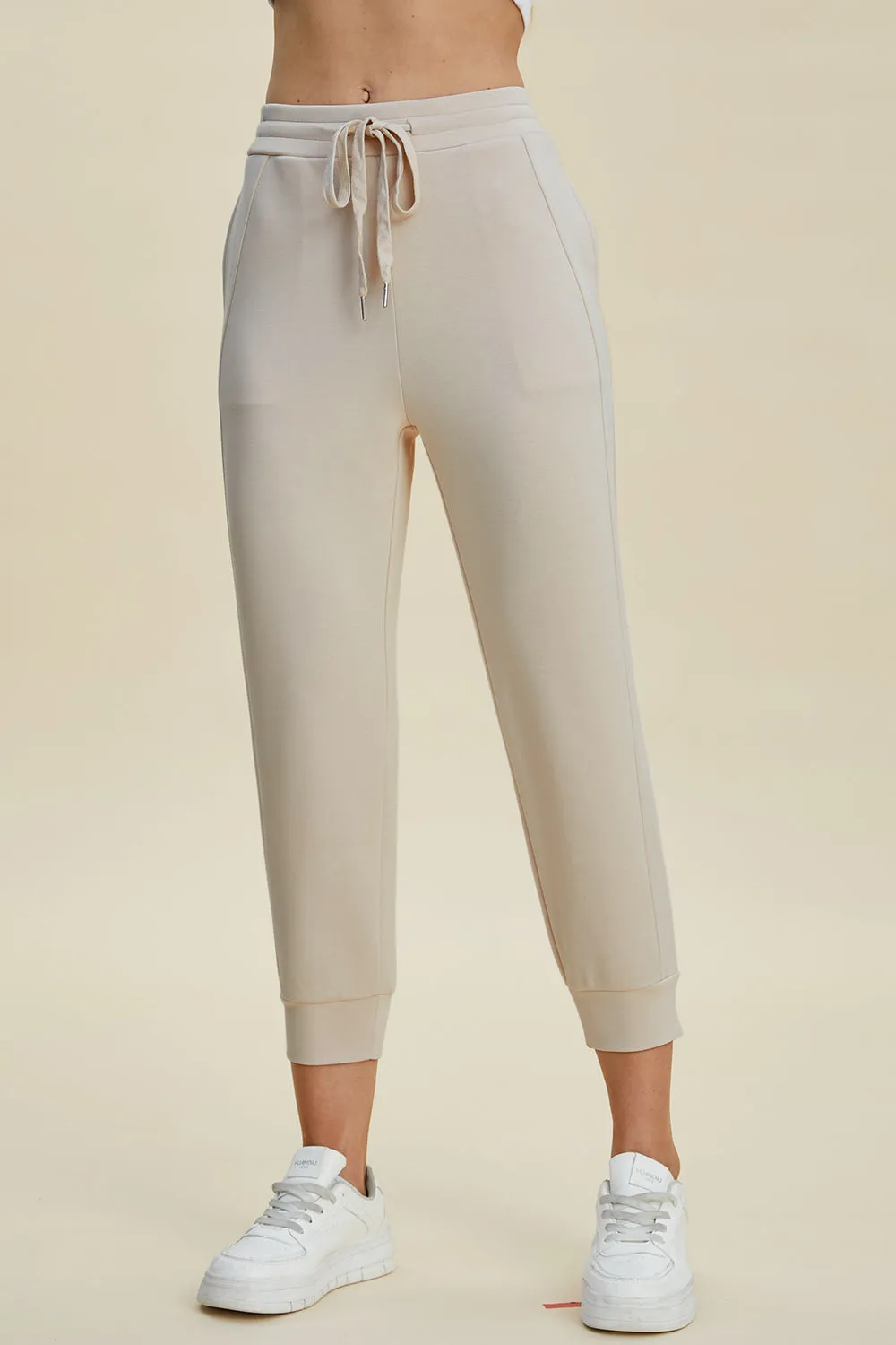 Air Scuba Drawstring High Waist Cropped Pants- 4 Colors (Beige, Black, Caramel, Coral)