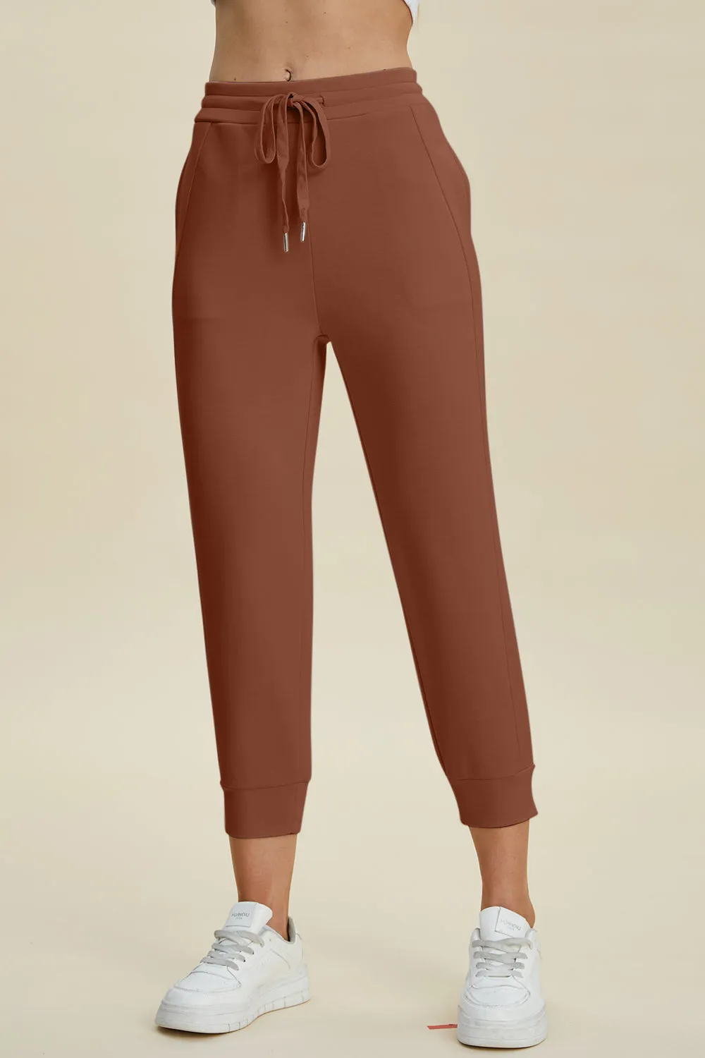 Air Scuba Drawstring High Waist Cropped Pants- 4 Colors (Beige, Black, Caramel, Coral)