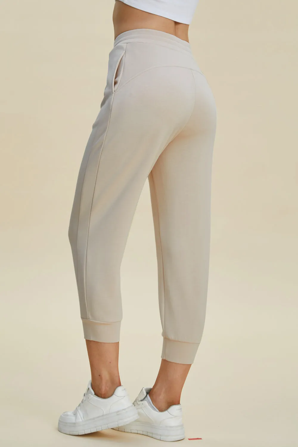 Air Scuba Drawstring High Waist Cropped Pants- 4 Colors (Beige, Black, Caramel, Coral)