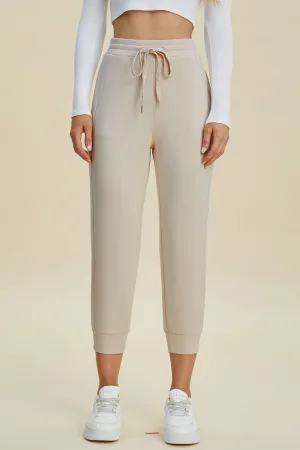 Air Scuba Drawstring High Waist Cropped Pants- 4 Colors (Beige, Black, Caramel, Coral)