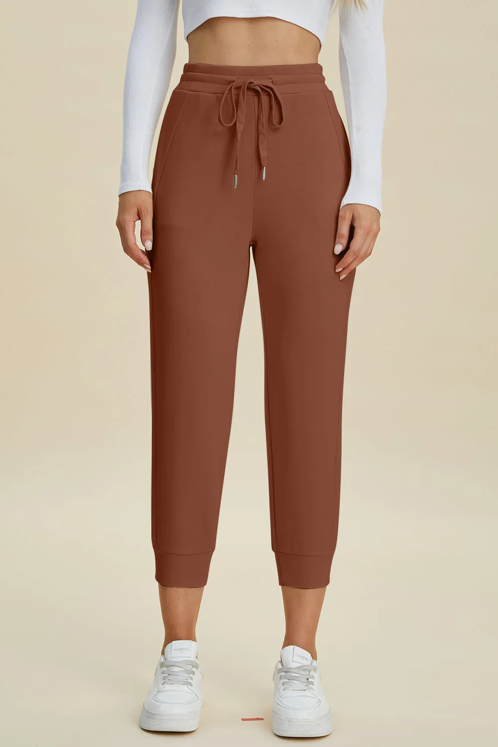 Air Scuba Drawstring High Waist Cropped Pants- 4 Colors (Beige, Black, Caramel, Coral)