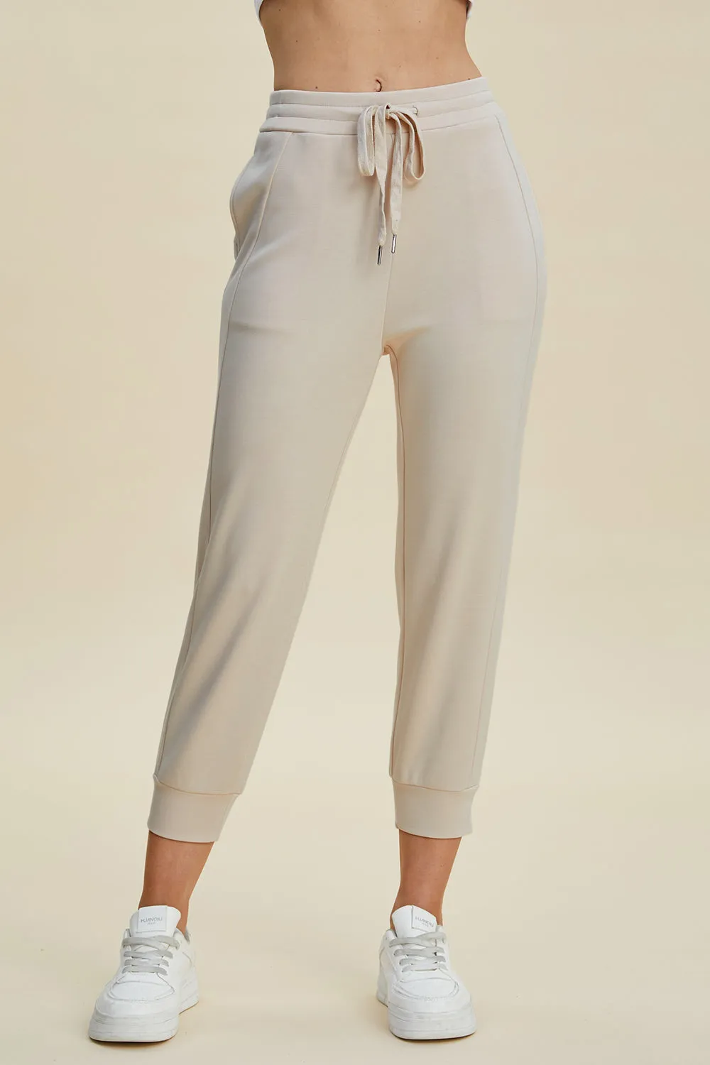 Air Scuba Drawstring High Waist Cropped Pants- 4 Colors (Beige, Black, Caramel, Coral)