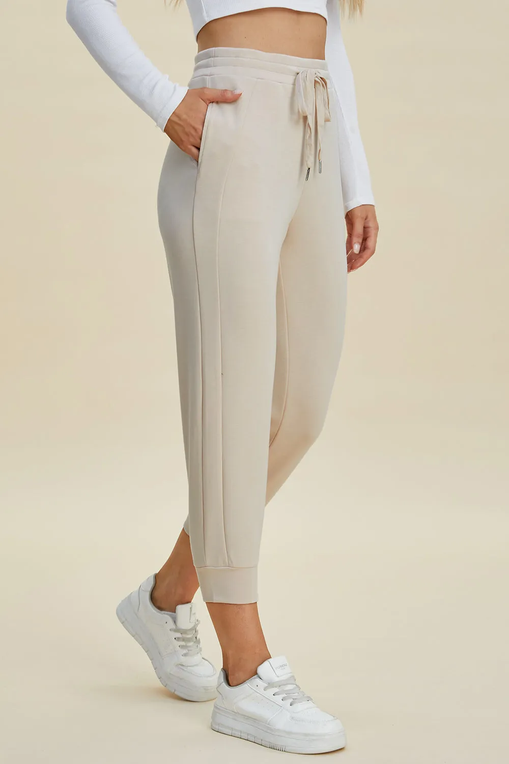 Air Scuba Drawstring High Waist Cropped Pants- 4 Colors (Beige, Black, Caramel, Coral)