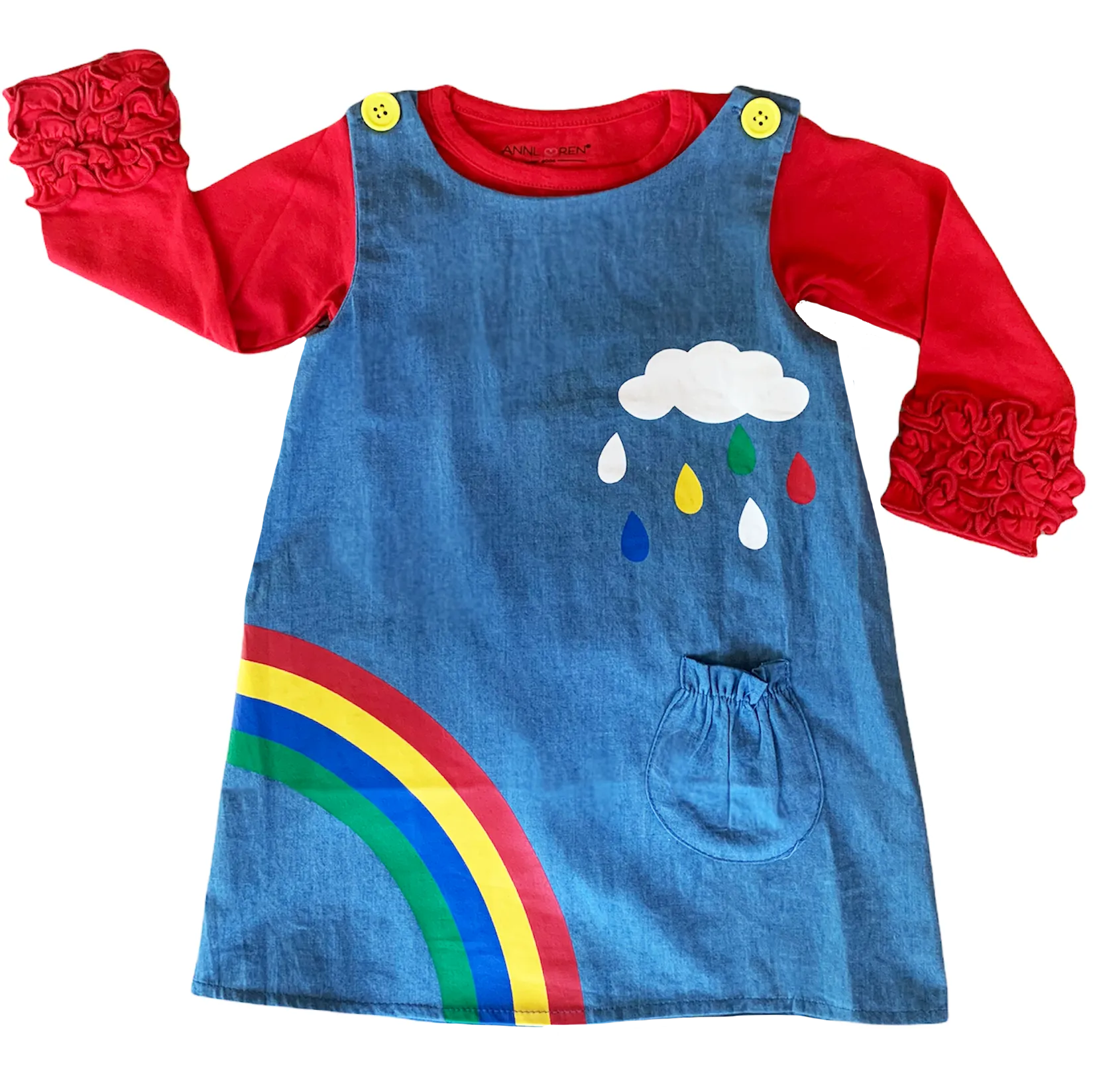 AL Limited Girls Blue Chambray Rainbow Coverall Dress