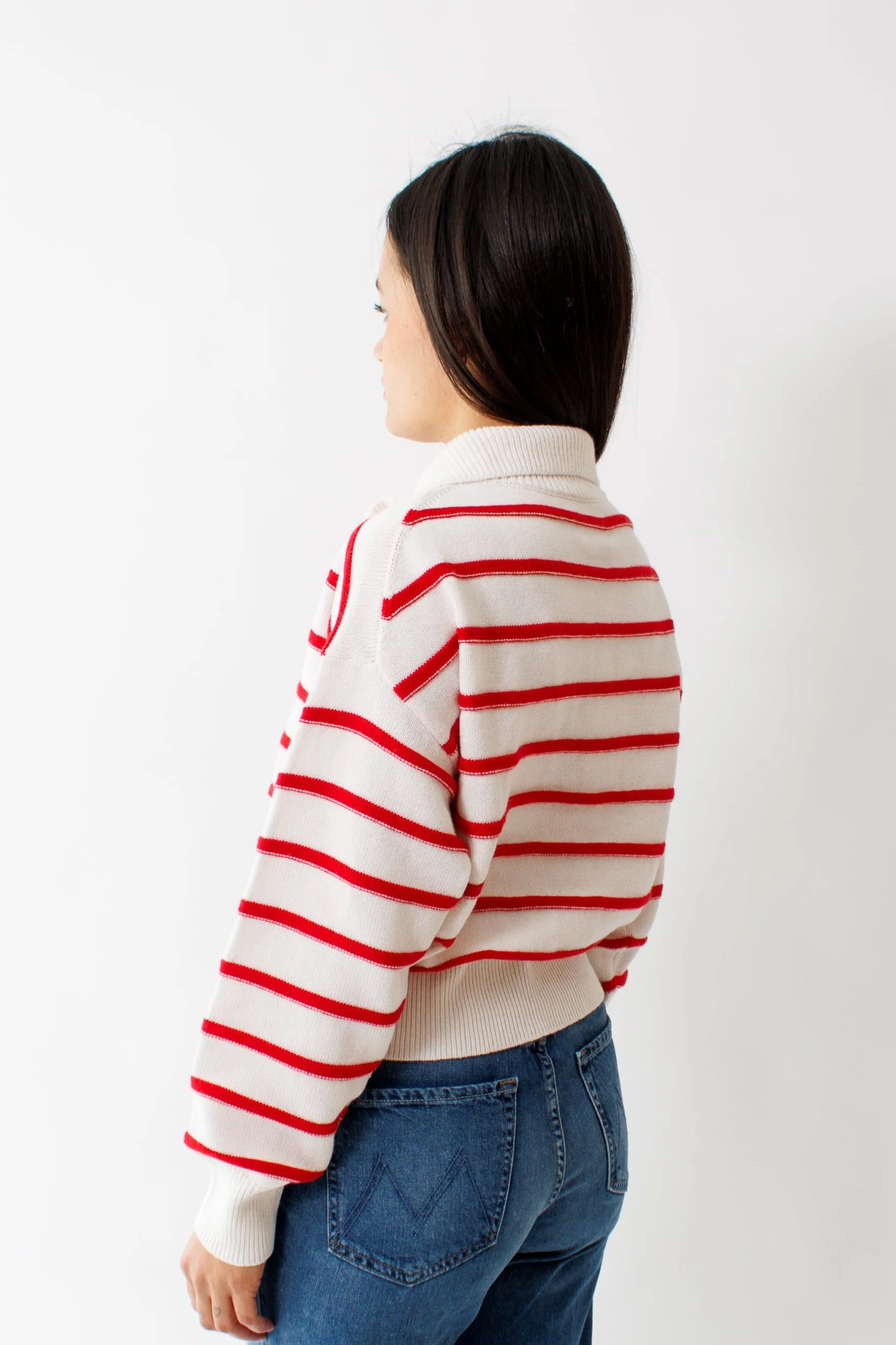 Allude Cotton Cashmere Striped Troyer Sweater