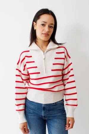 Allude Cotton Cashmere Striped Troyer Sweater