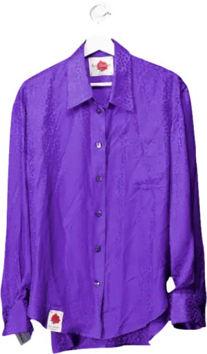 Art dealer Purple 100% Silk Leopard Jacquard Shirt UK S