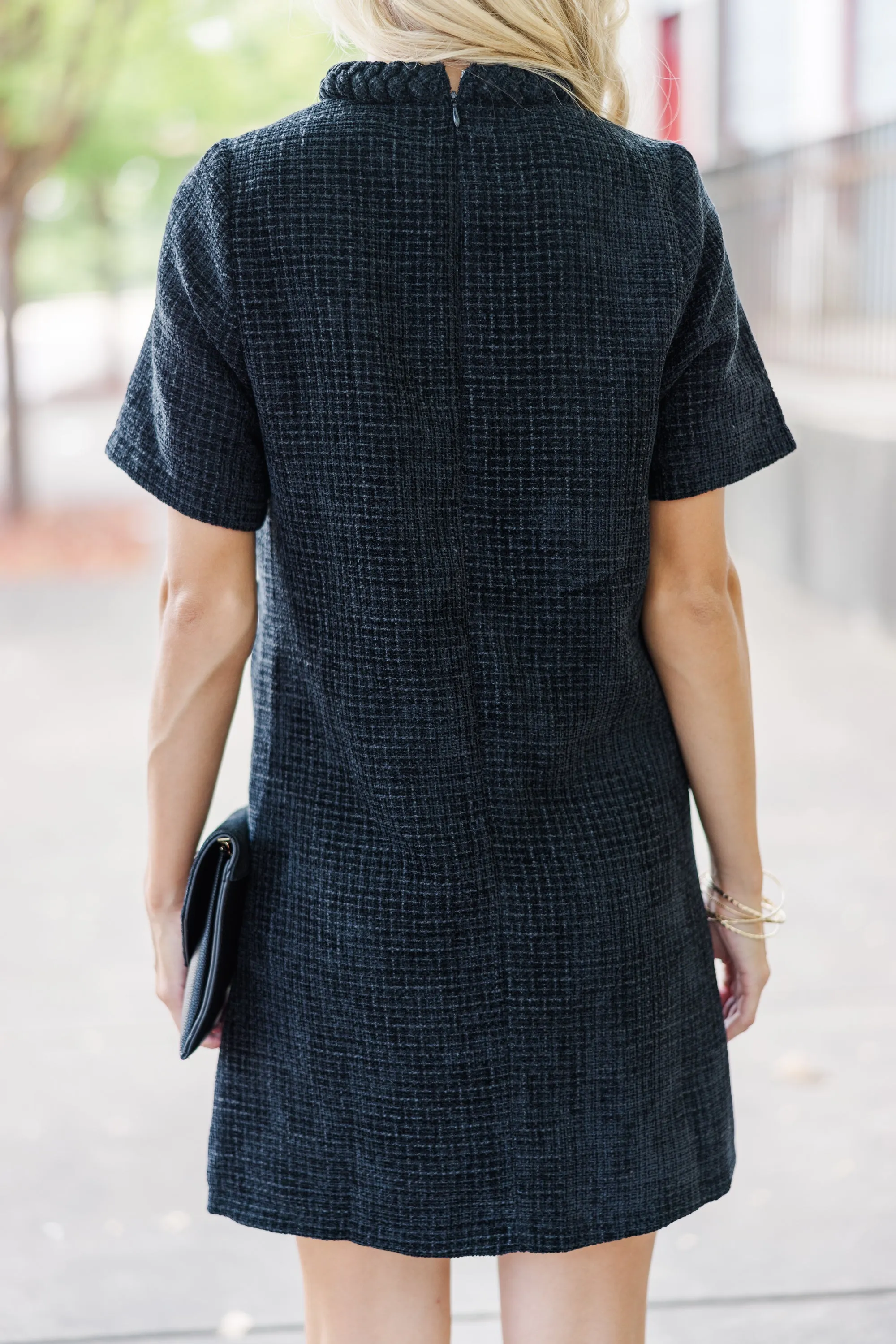 Ask You Out Black Tweed Shift Dress