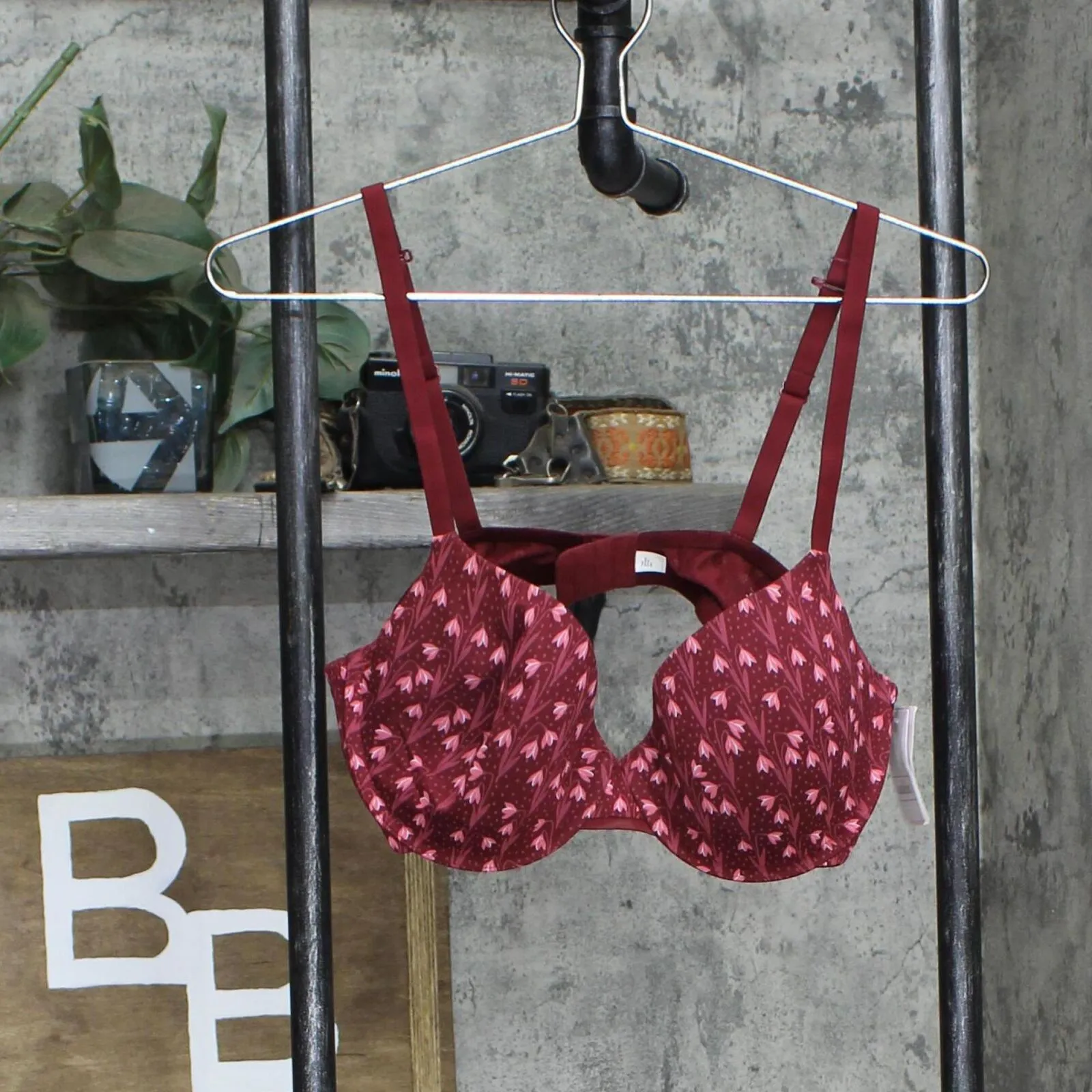 Auden Floral Print Everyday Cotton Demi Lightly Lined T-Shirt Bra Berry Red 38C