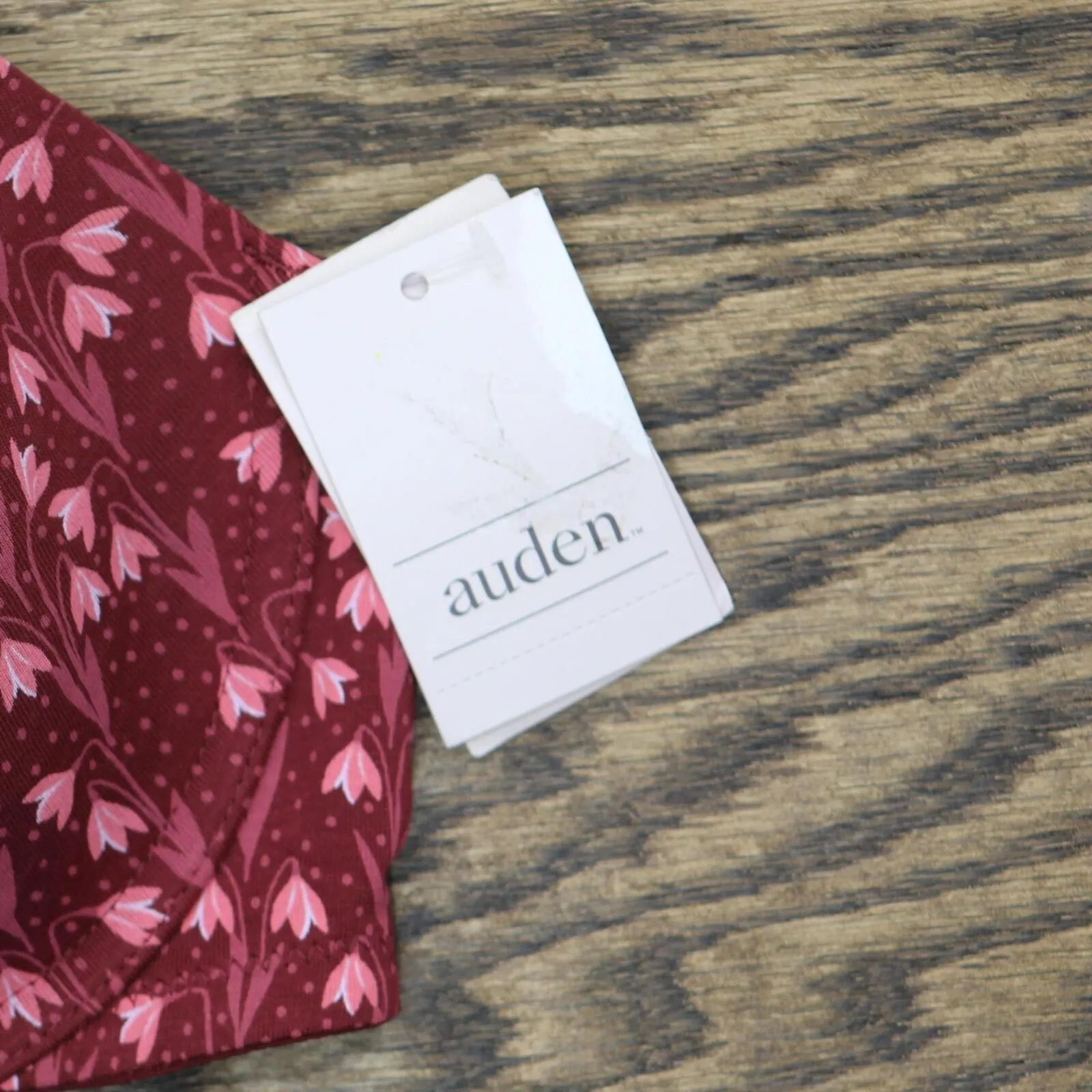 Auden Floral Print Everyday Cotton Demi Lightly Lined T-Shirt Bra Berry Red 38C