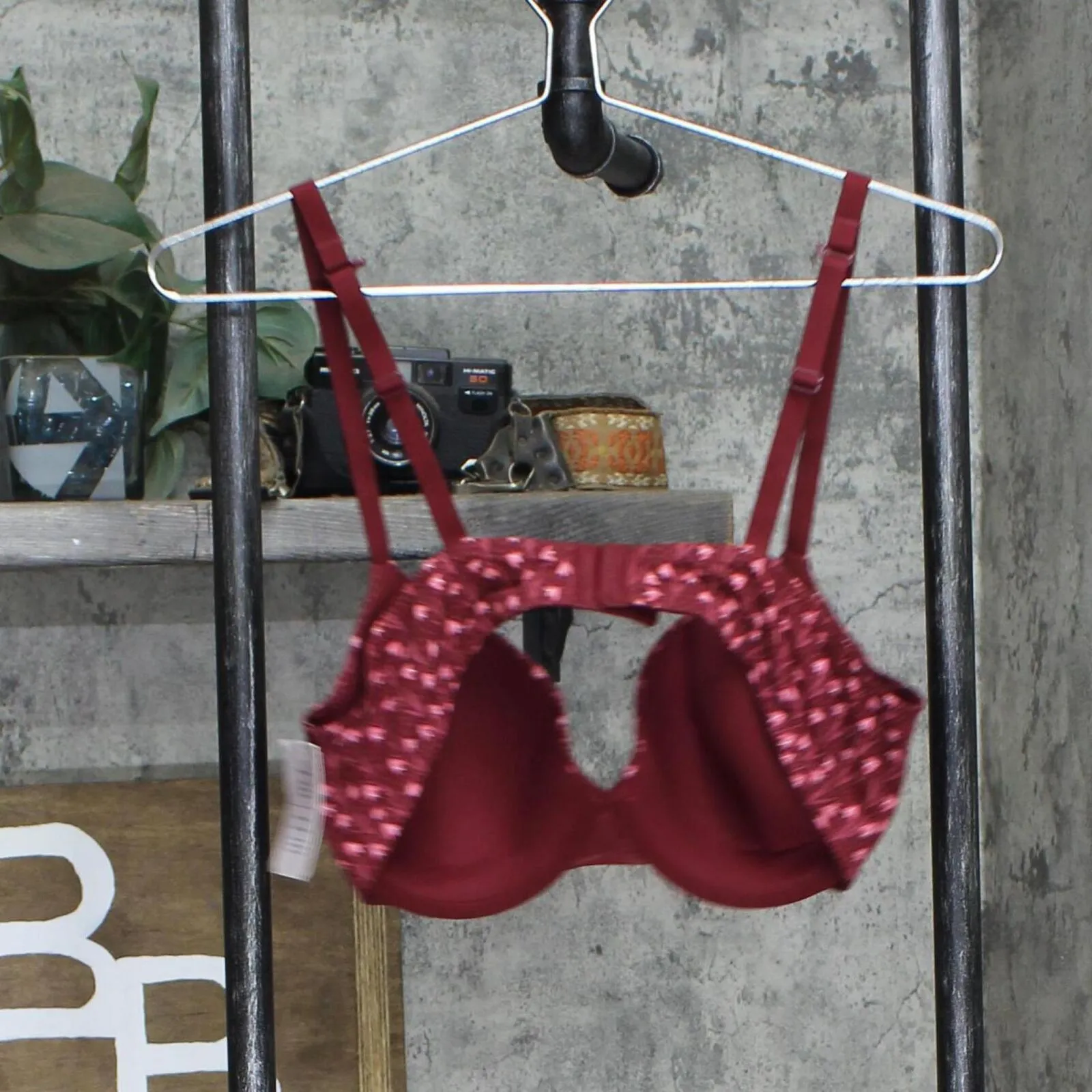 Auden Floral Print Everyday Cotton Demi Lightly Lined T-Shirt Bra Berry Red 38C