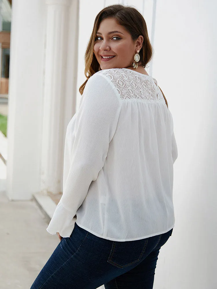 Autumn and Winter Large Size Women's Fat Sister Chiffon Shirt Solid Color Shirt