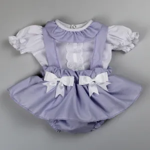 Baby Girls Summer Set - Frilly Pants with Braces and Shirt - Lilac