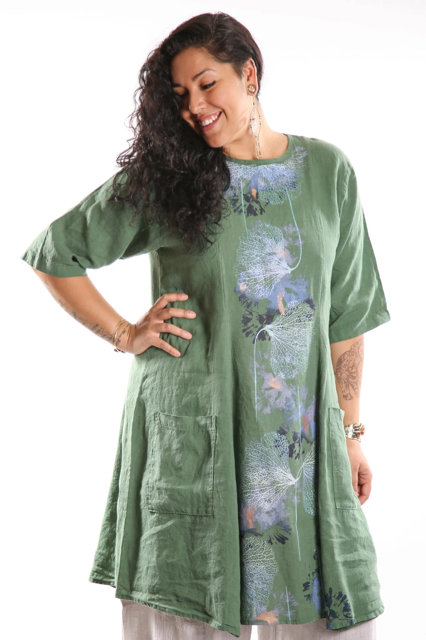 Beautiful Days Linen Dress-Seaweed 7212-P