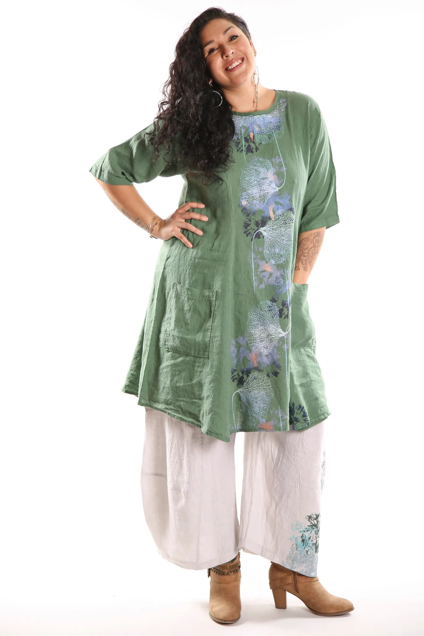 Beautiful Days Linen Dress-Seaweed 7212-P