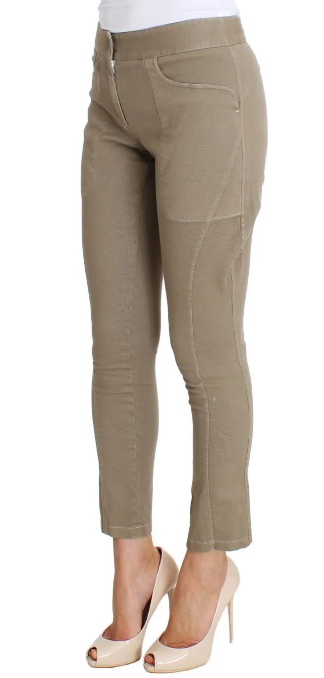 Beige Cotton Stretch Cropped Pants