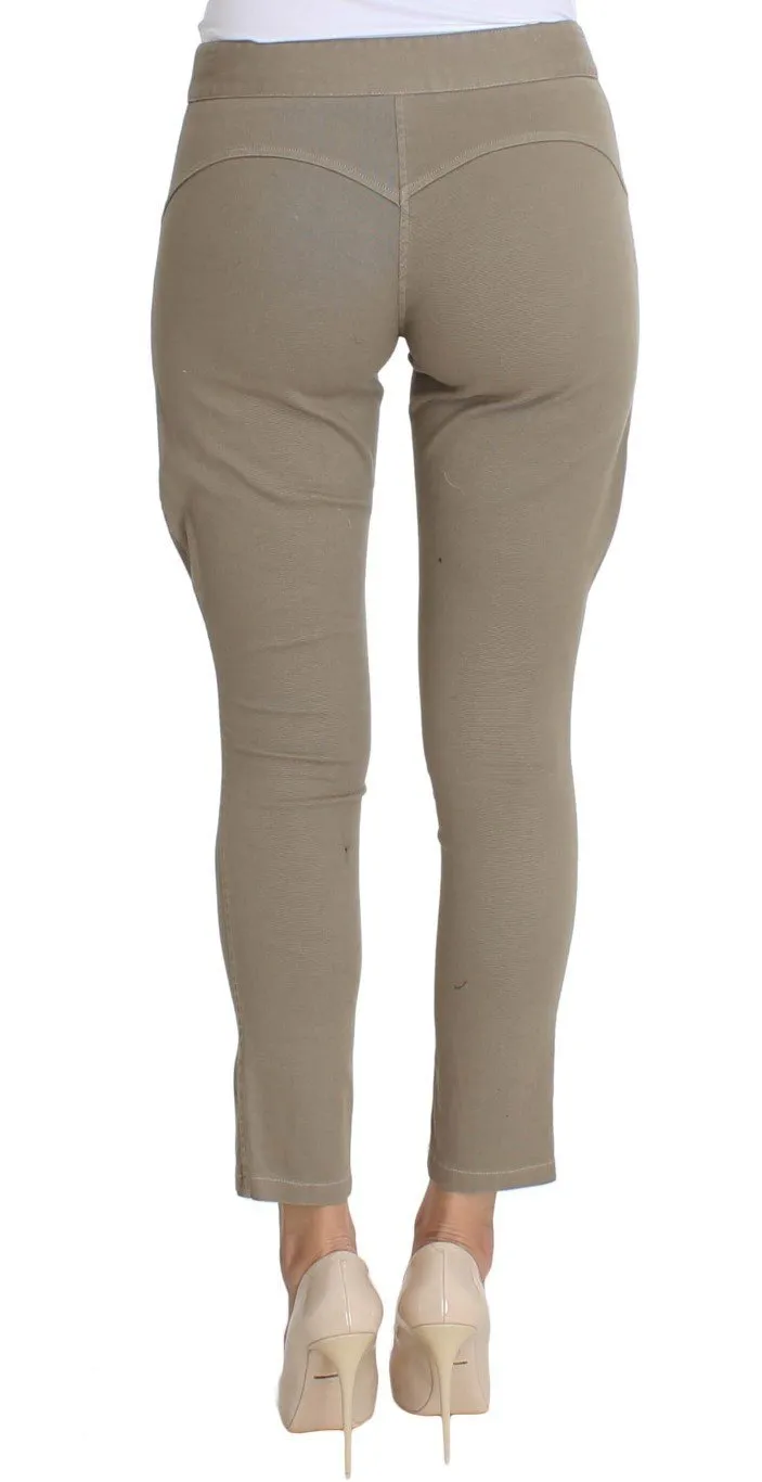 Beige Cotton Stretch Cropped Pants