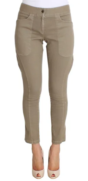 Beige Cotton Stretch Cropped Pants
