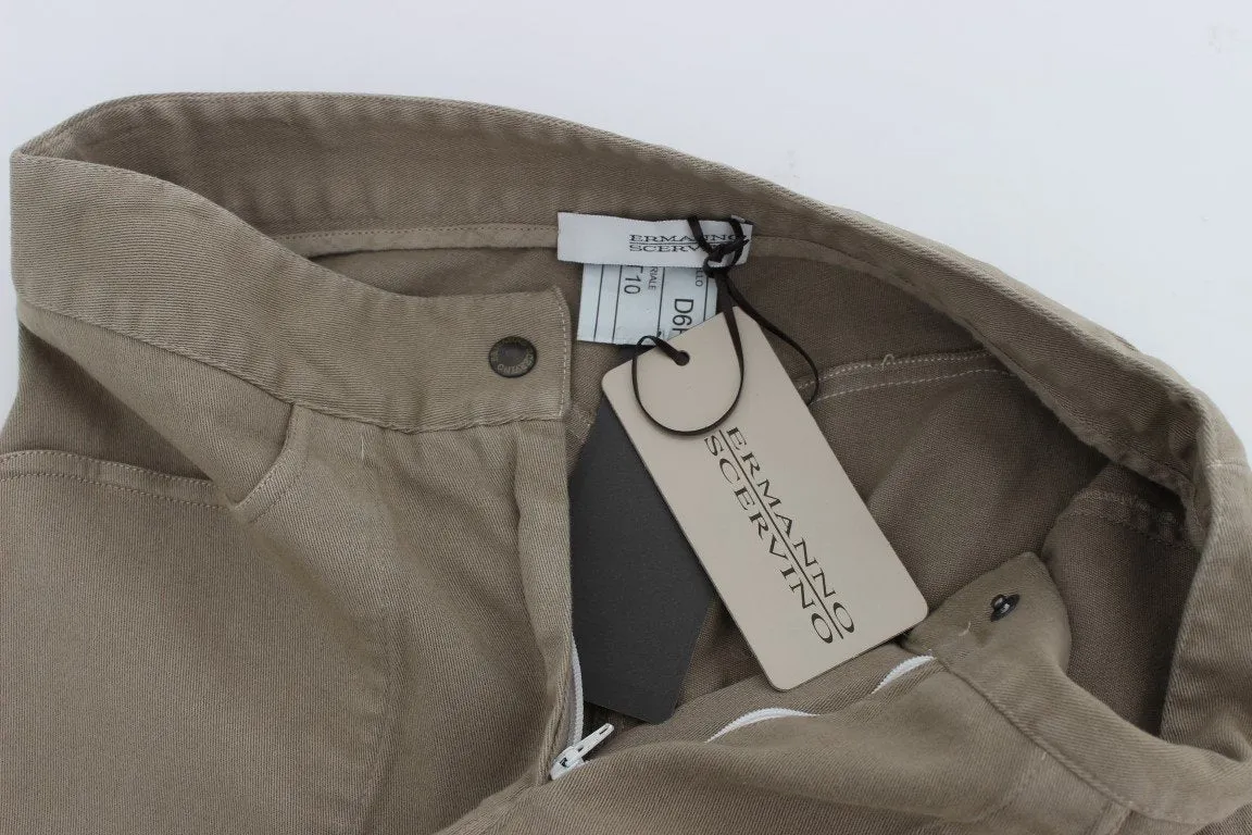 Beige Cotton Stretch Cropped Pants