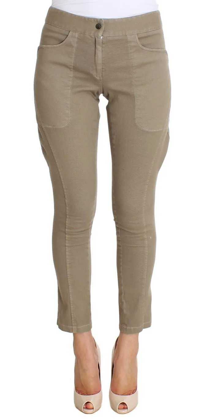 Beige Cotton Stretch Cropped Pants
