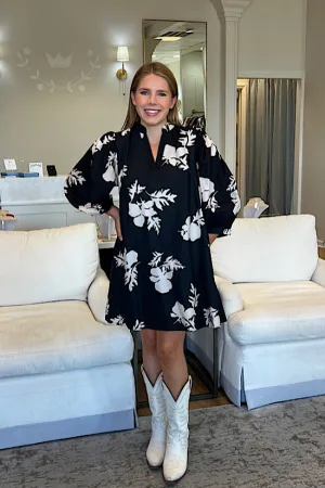 Black and Cream Floral Shirt Dress