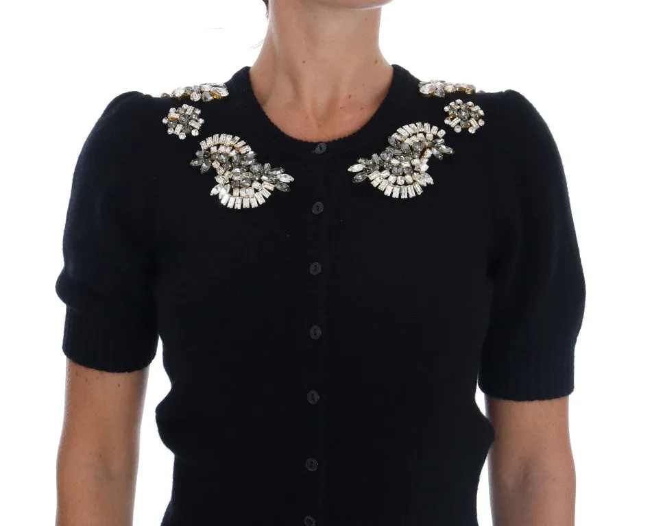 Black Cashmere Crystal Cardigan Sweater