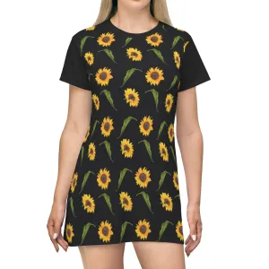 Black With Sunflower Print T-Shirt Dress