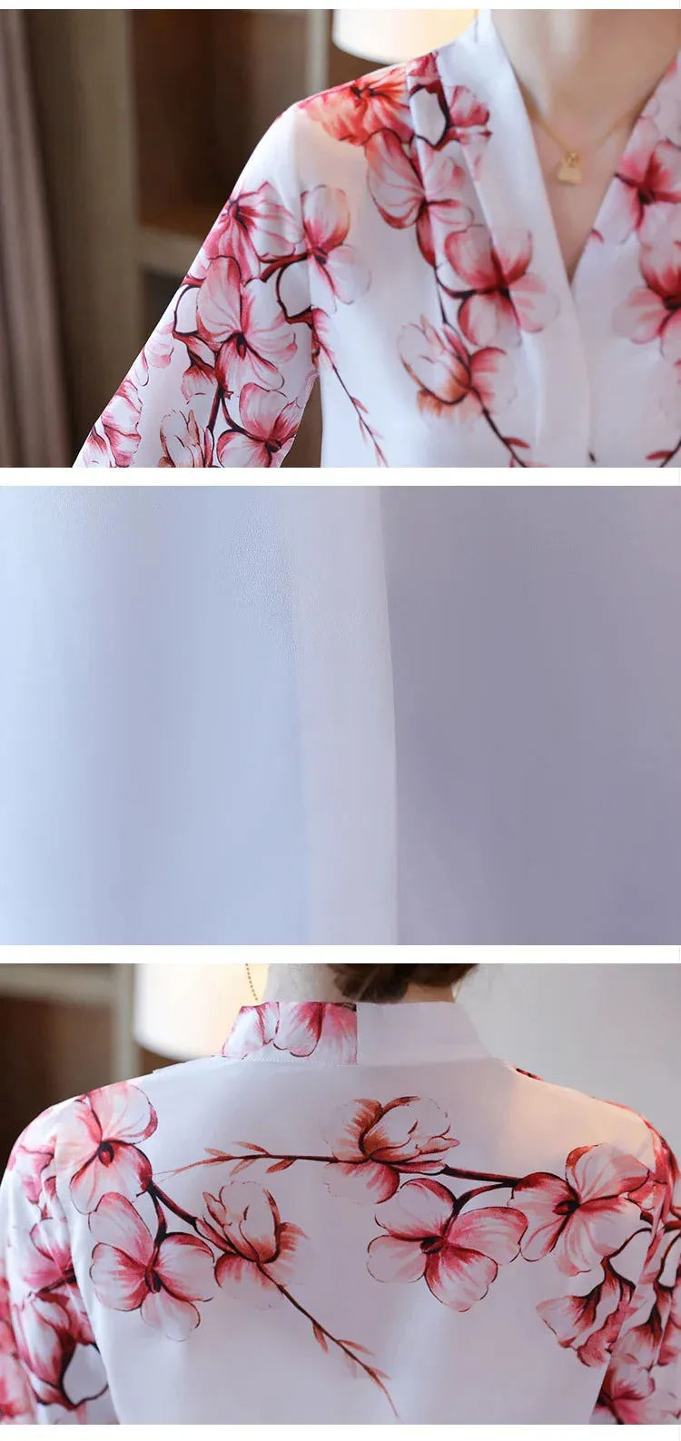 Blouses White Blouse Long Sleeve Blouse Women V-Neck Print Chiffon Shirt Women Tops