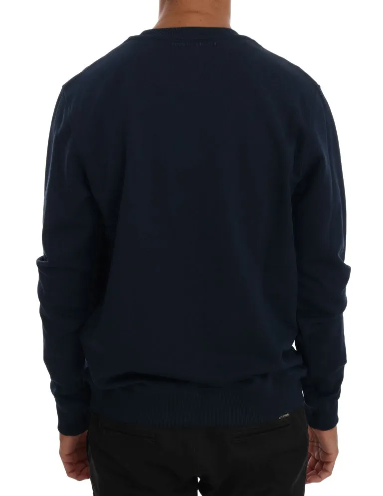 Blue Cotton Crewneck Pullover Sweater