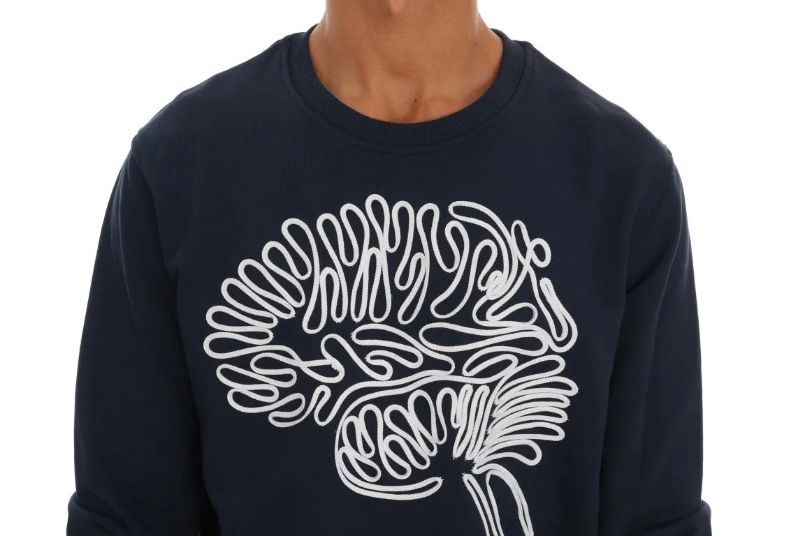 Blue Cotton Crewneck Pullover Sweater
