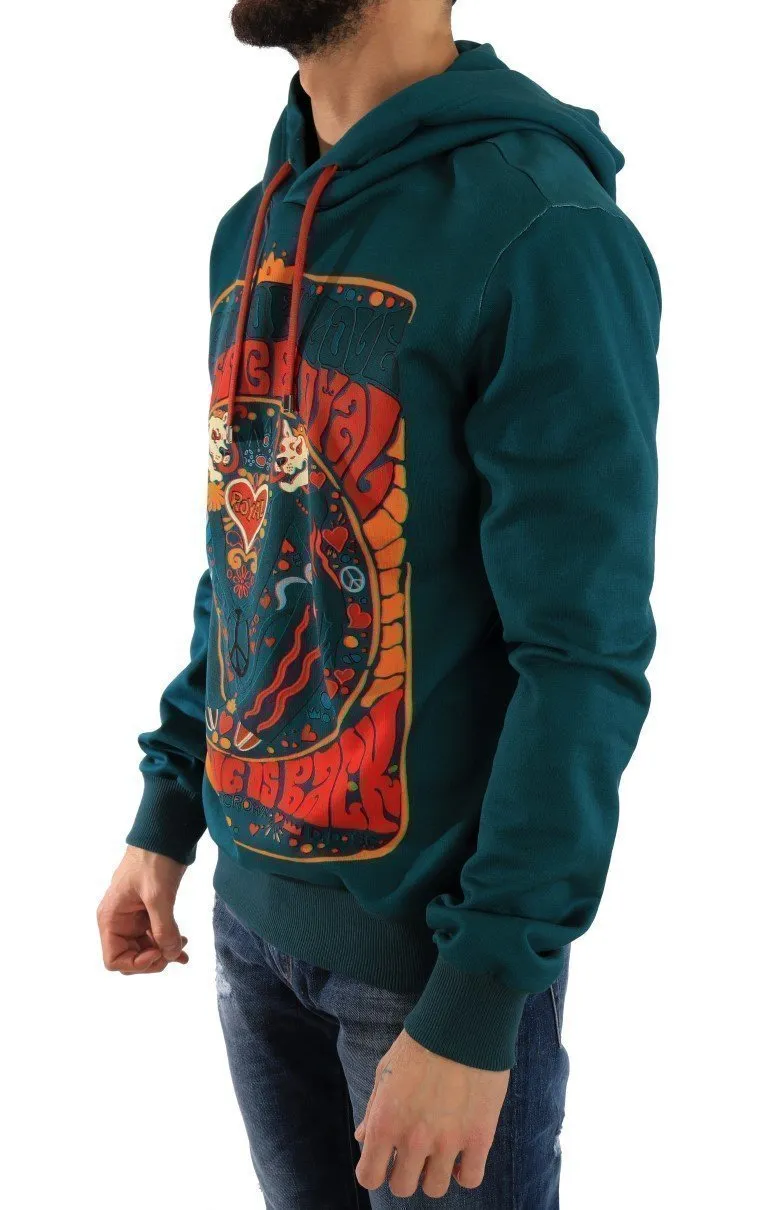 Blue Cotton Pullover Hooded Sweater