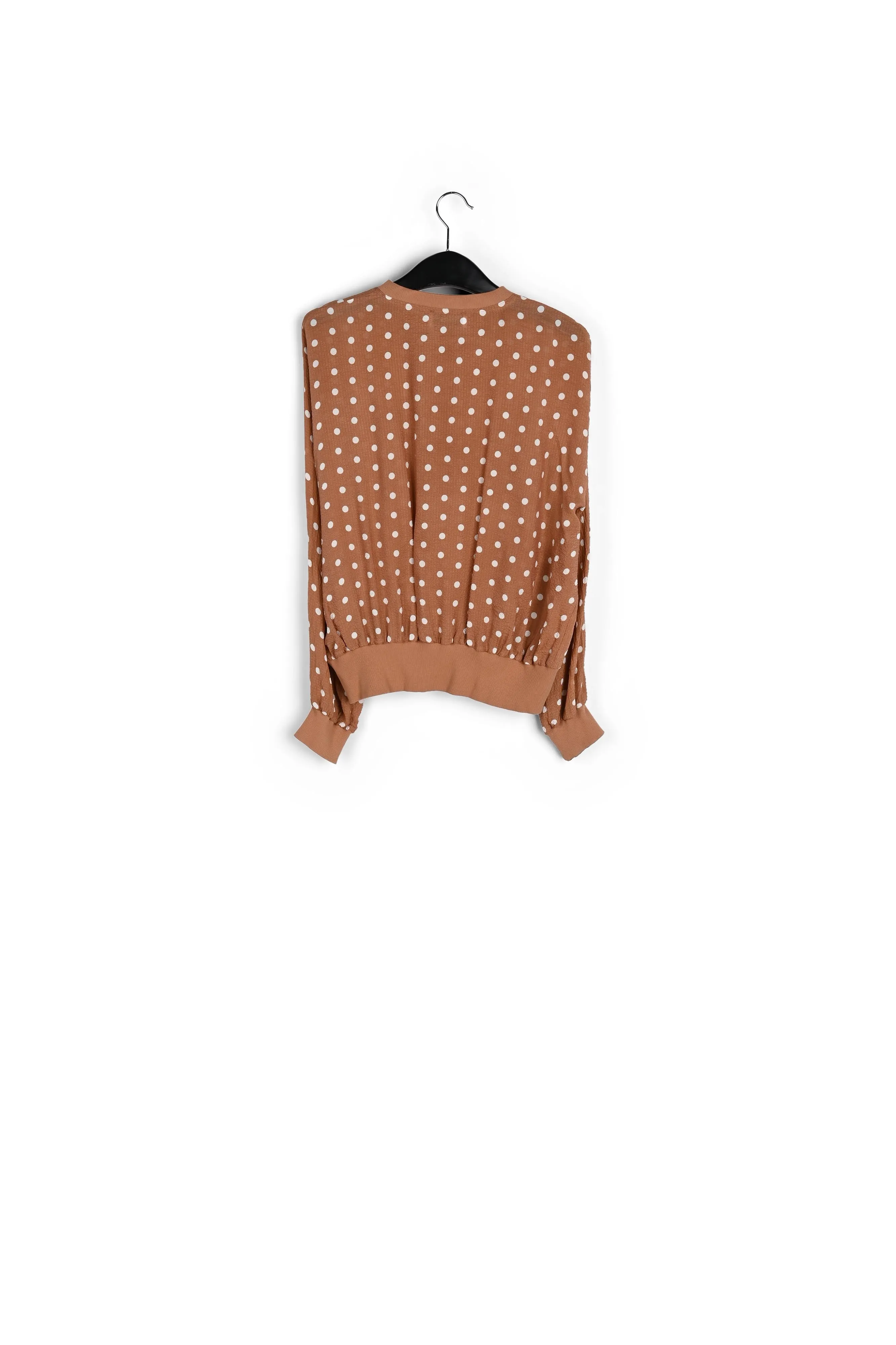 Brown and white polka-dot loose-fit top