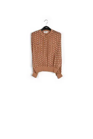 Brown and white polka-dot loose-fit top
