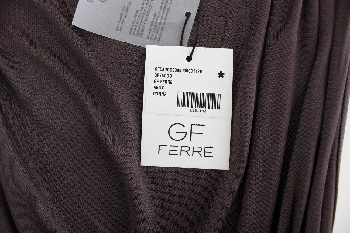 Brown Mini Jersey Shift Belted Dress