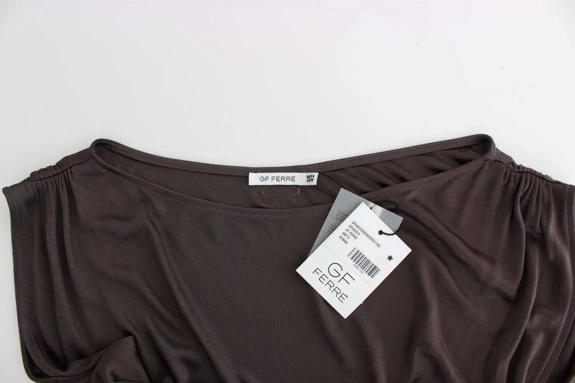 Brown Mini Jersey Shift Belted Dress