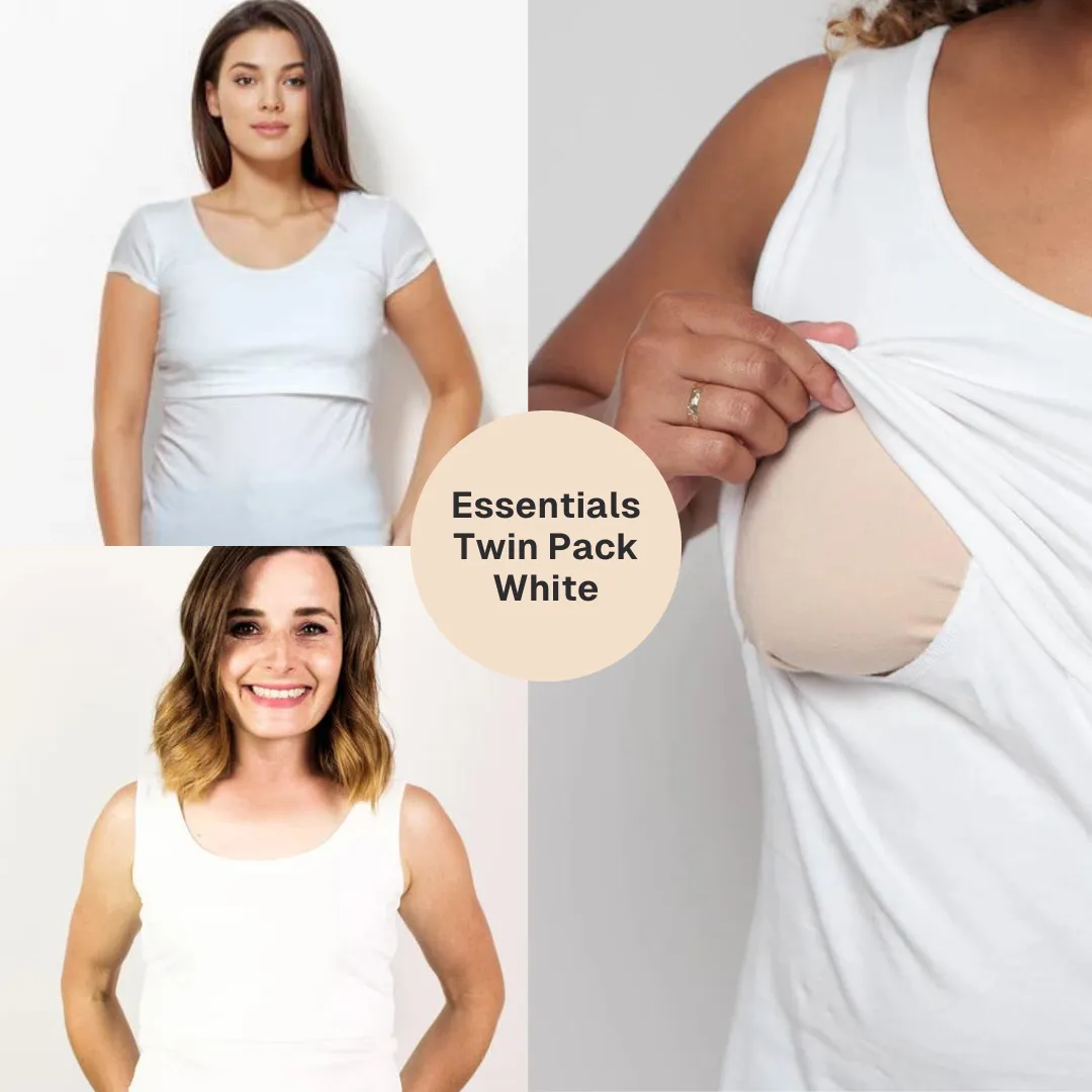 Bshirt Nursing Essentials Twin Pack- White Vest & White T-Shirt