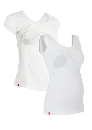 Bshirt Nursing Essentials Twin Pack- White Vest & White T-Shirt